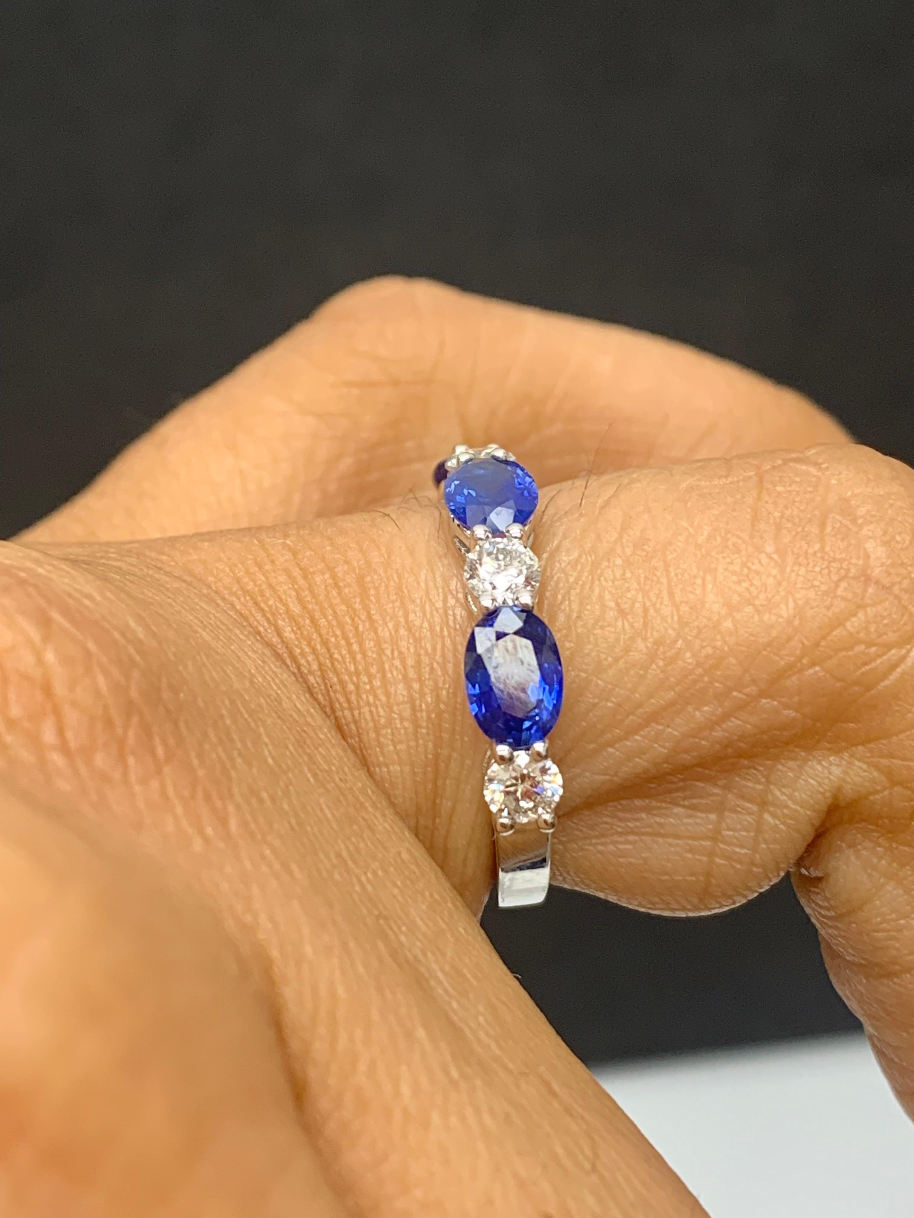 1.62 Carat Oval Cut Sapphire and Diamond Band in 14K White Gold For Sale 5