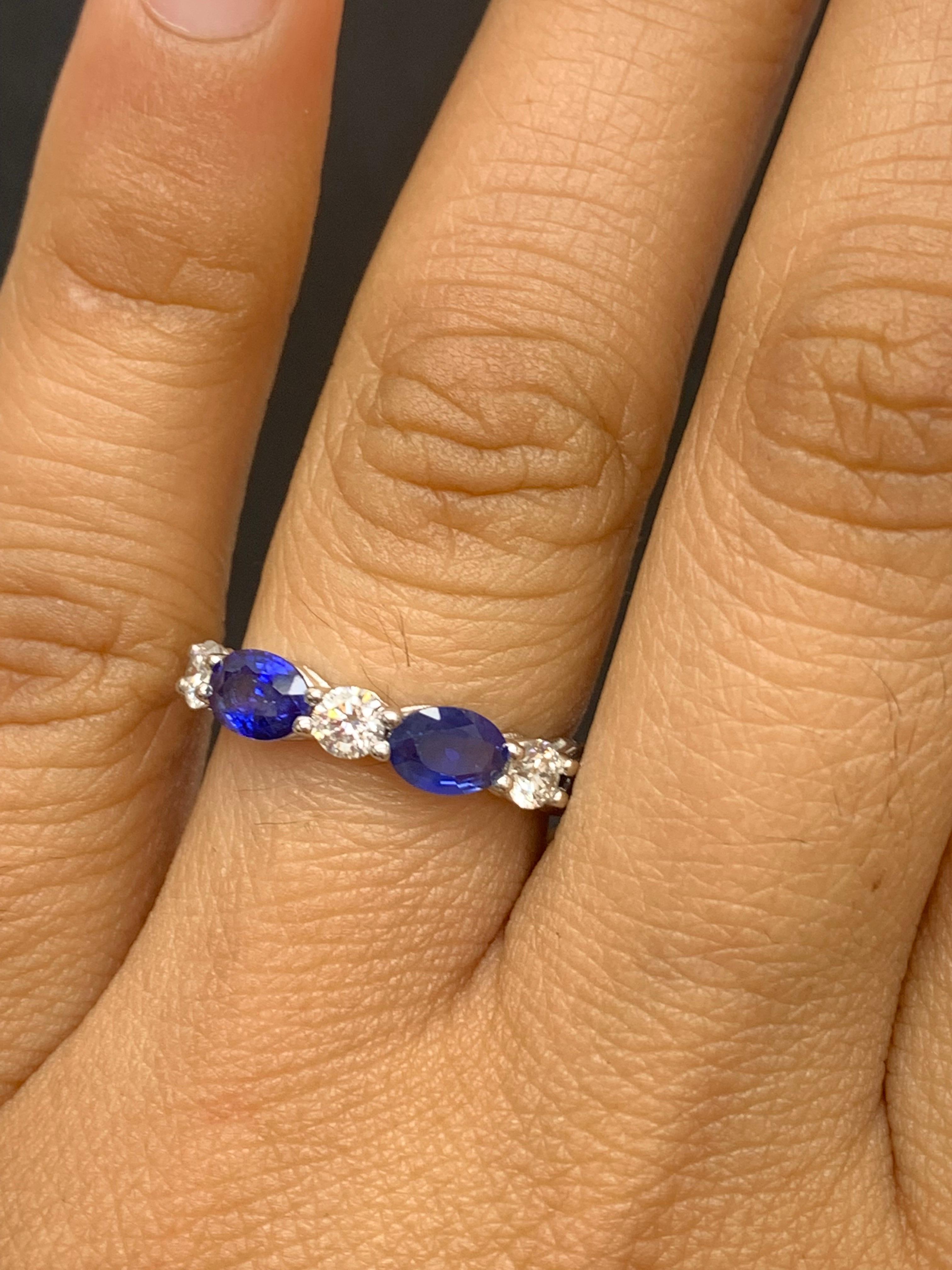 1.62 Carat Oval Cut Sapphire and Diamond Band in 14K White Gold For Sale 1