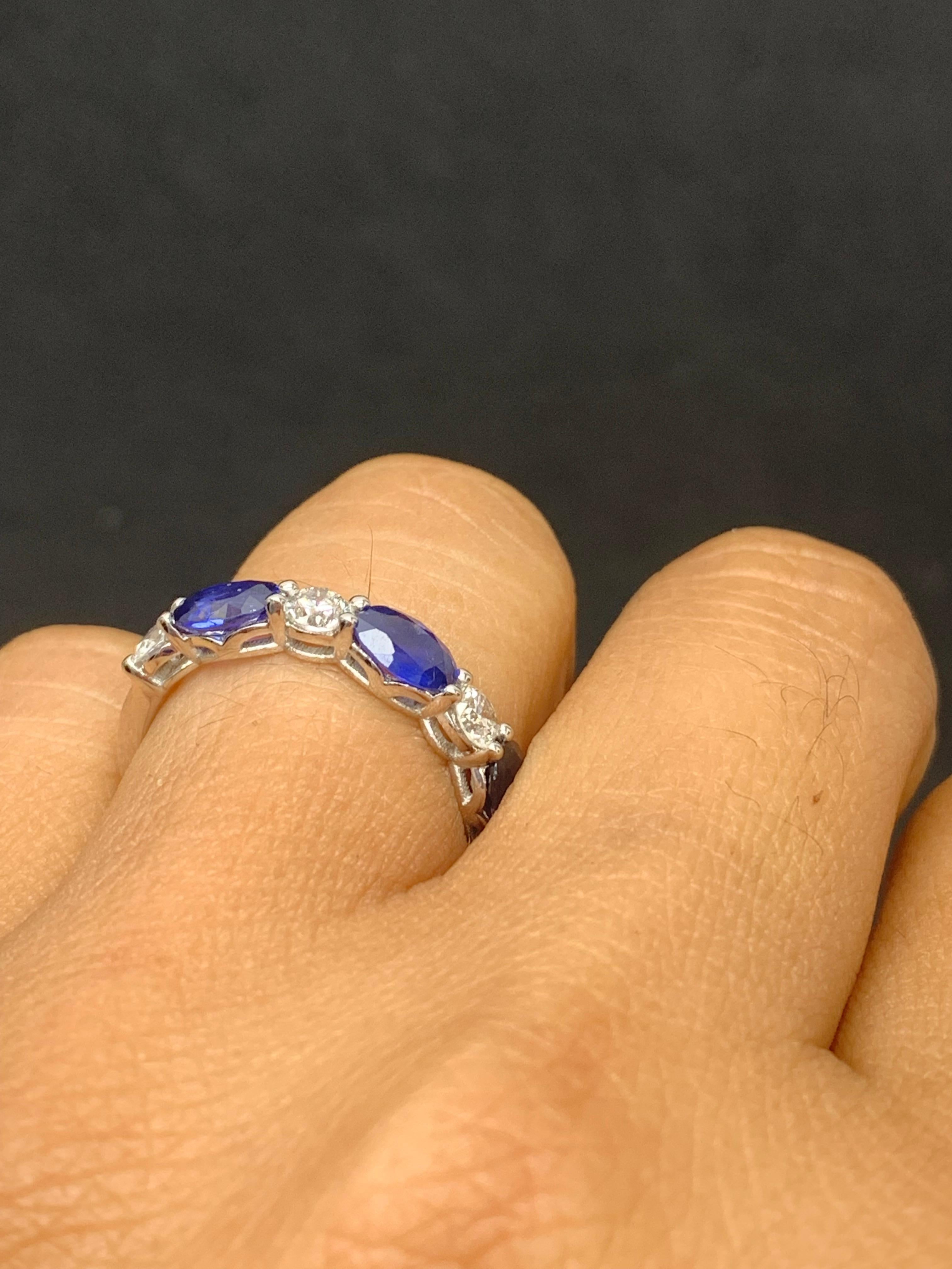 1.62 Carat Oval Cut Sapphire and Diamond Band in 14K White Gold For Sale 2
