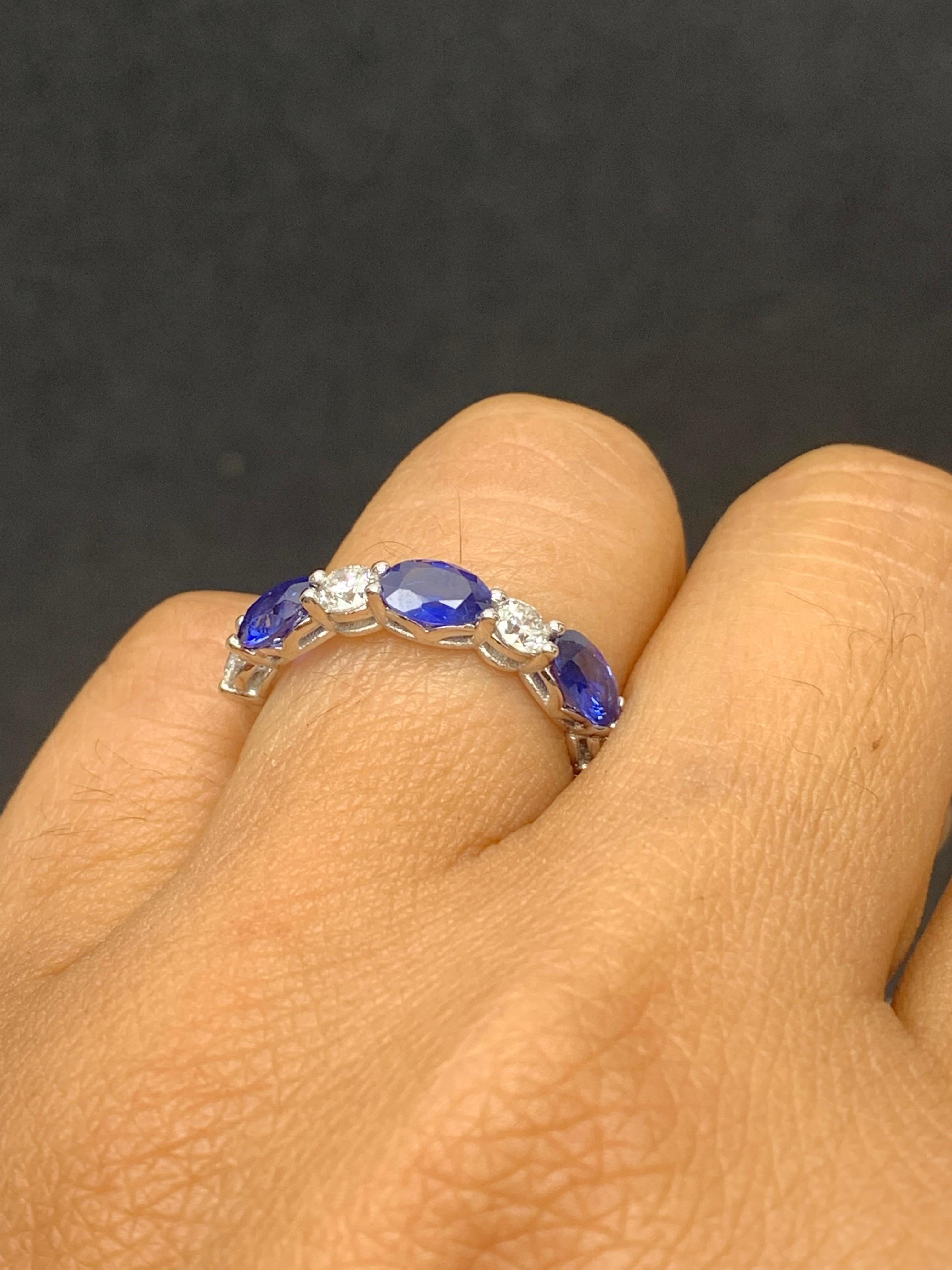 1.62 Carat Oval Cut Sapphire and Diamond Band in 14K White Gold For Sale 3