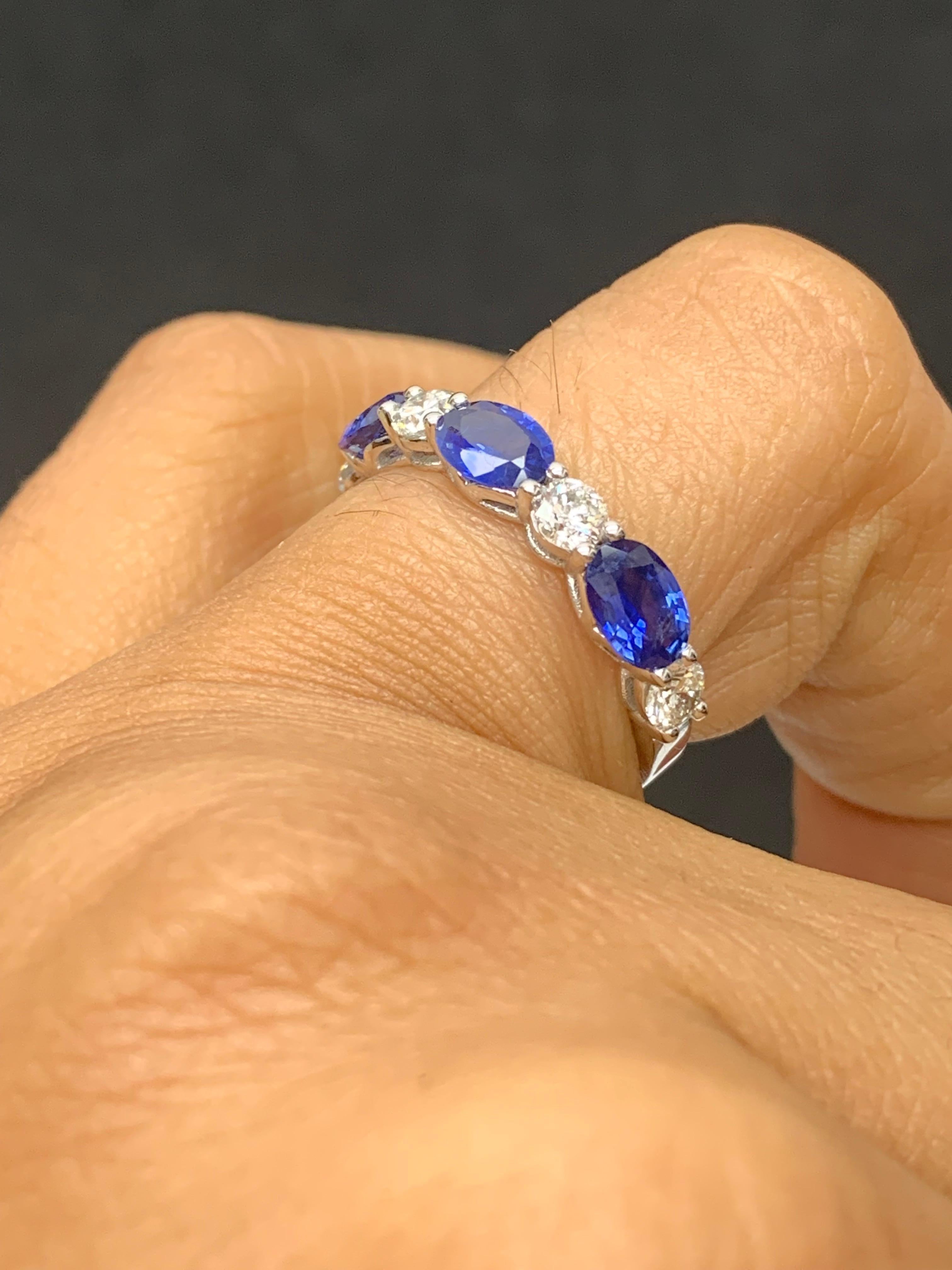 1.62 Carat Oval Cut Sapphire and Diamond Band in 14K White Gold For Sale 4