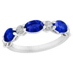 1.62 Carat Oval Cut Sapphire and Diamond Band in 14K White Gold