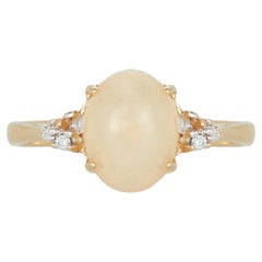 1.62 Carat Oval Opal White Diamond Cocktail Fashion Ring 18 Karat Yellow Gold
