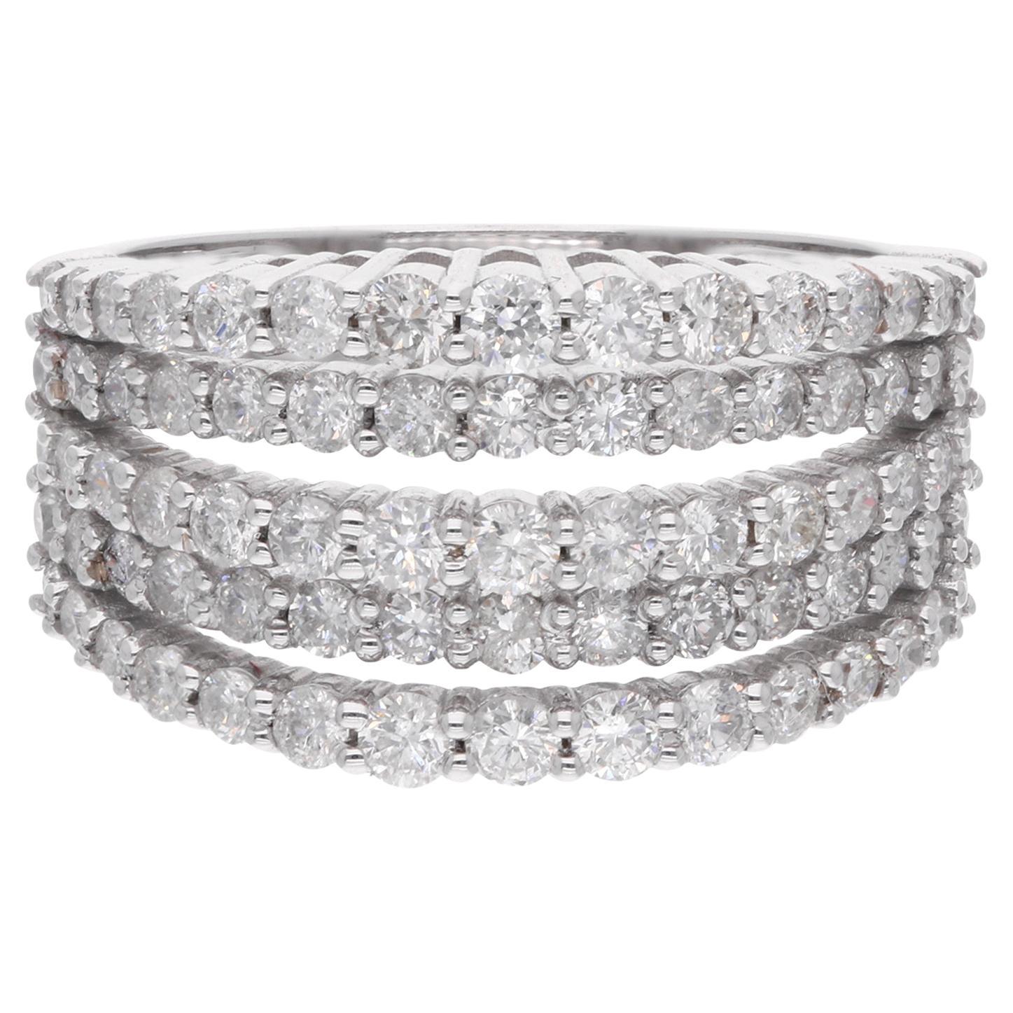 1.62 Carat Pave Diamond Multi Layer Ring 14 Karat White Gold Handmade Jewelry