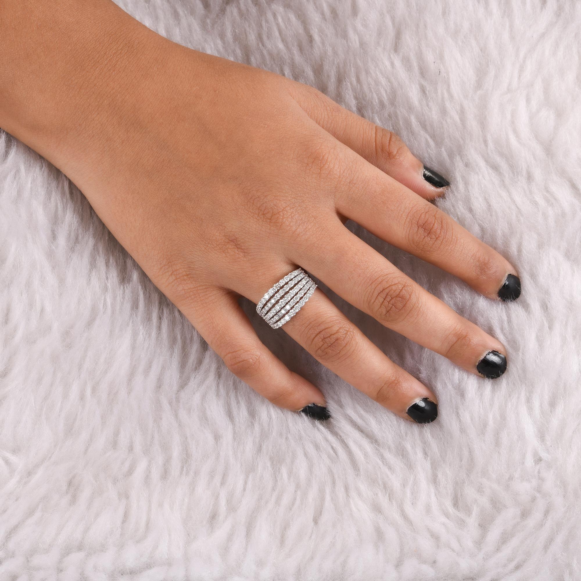 Women's 1.62 Carat Pave Diamond Multi Layer Ring 18 Karat White Gold Handmade Jewelry For Sale