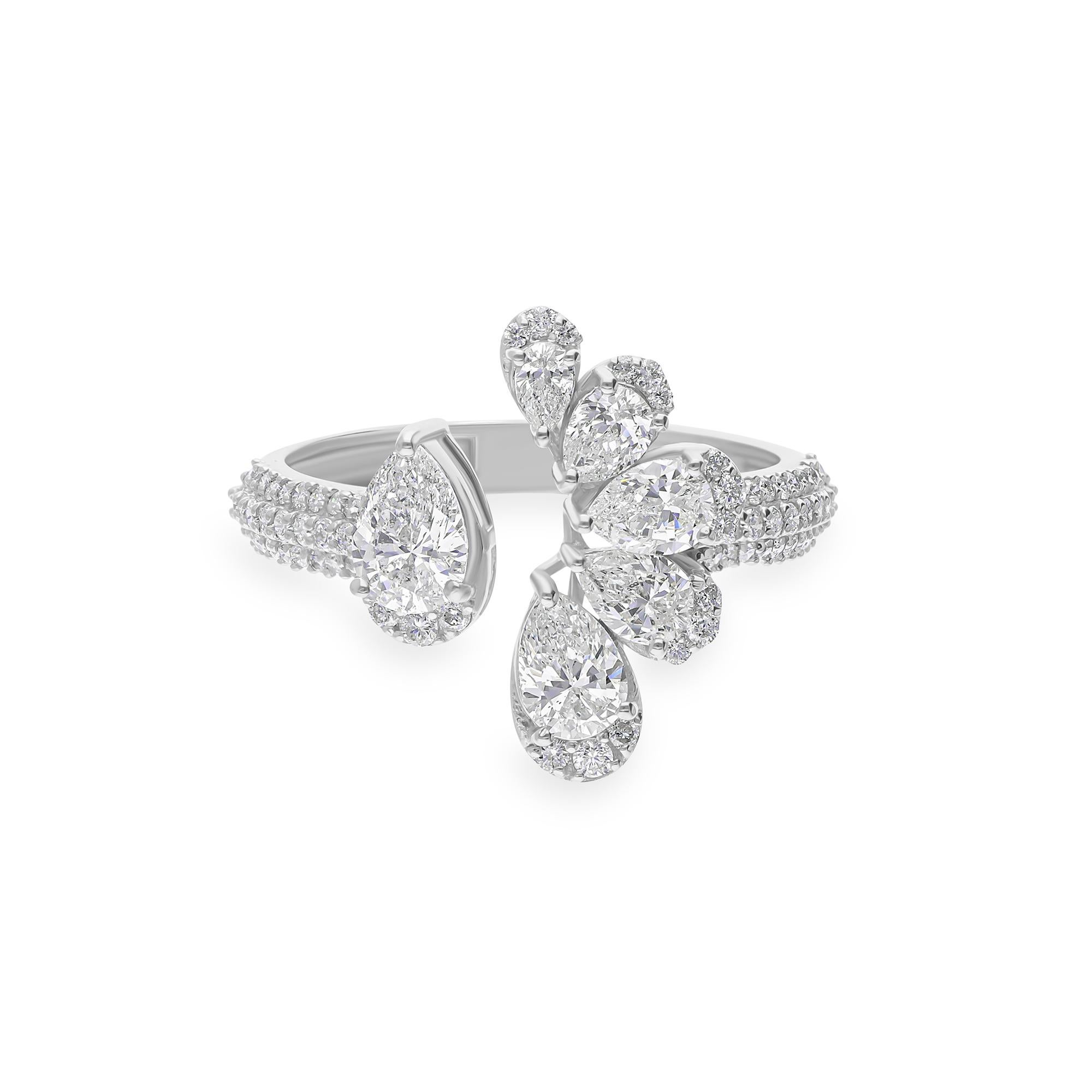 1,62 Karat Birnenschliff Diamant Pave 14k Weißgold Band Ring Hochzeit Schmuck