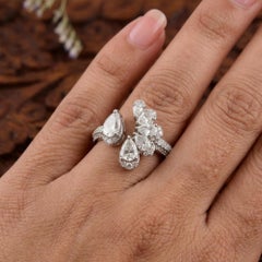 1.62 Carat Pear Cut Diamond Pave 18k White Gold Band Ring Wedding Jewelry