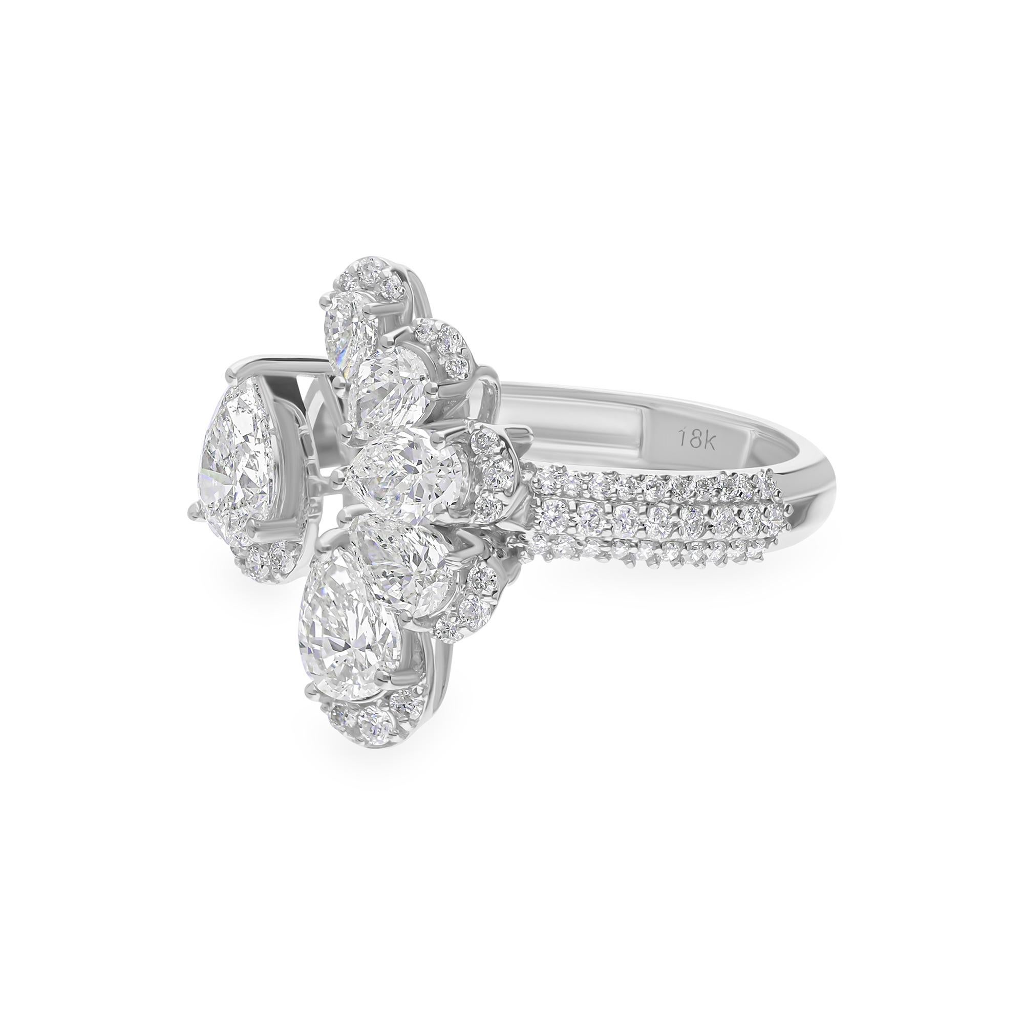 Im Angebot: 1,62 Karat Birnenschliff Diamant Pave 18k Weißgold Band Ring Hochzeit Schmuck () 6
