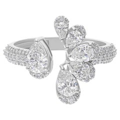 1.62 Carat Pear Cut Diamond Pave 18k White Gold Band Ring Wedding Jewelry