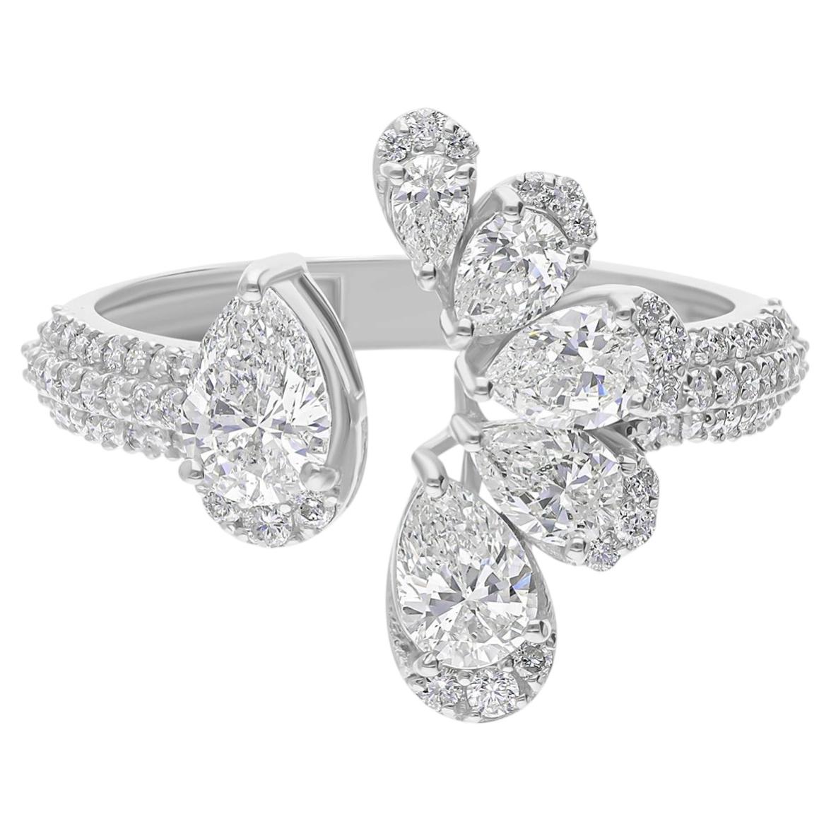 1.62 Carat Pear Cut Diamond Pave 18k White Gold Band Ring Wedding Jewelry