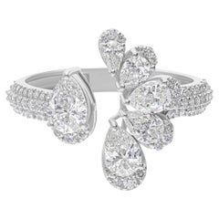 1.62 Carat Pear Cut Diamond Pave 18k White Gold Band Ring Wedding Jewelry
