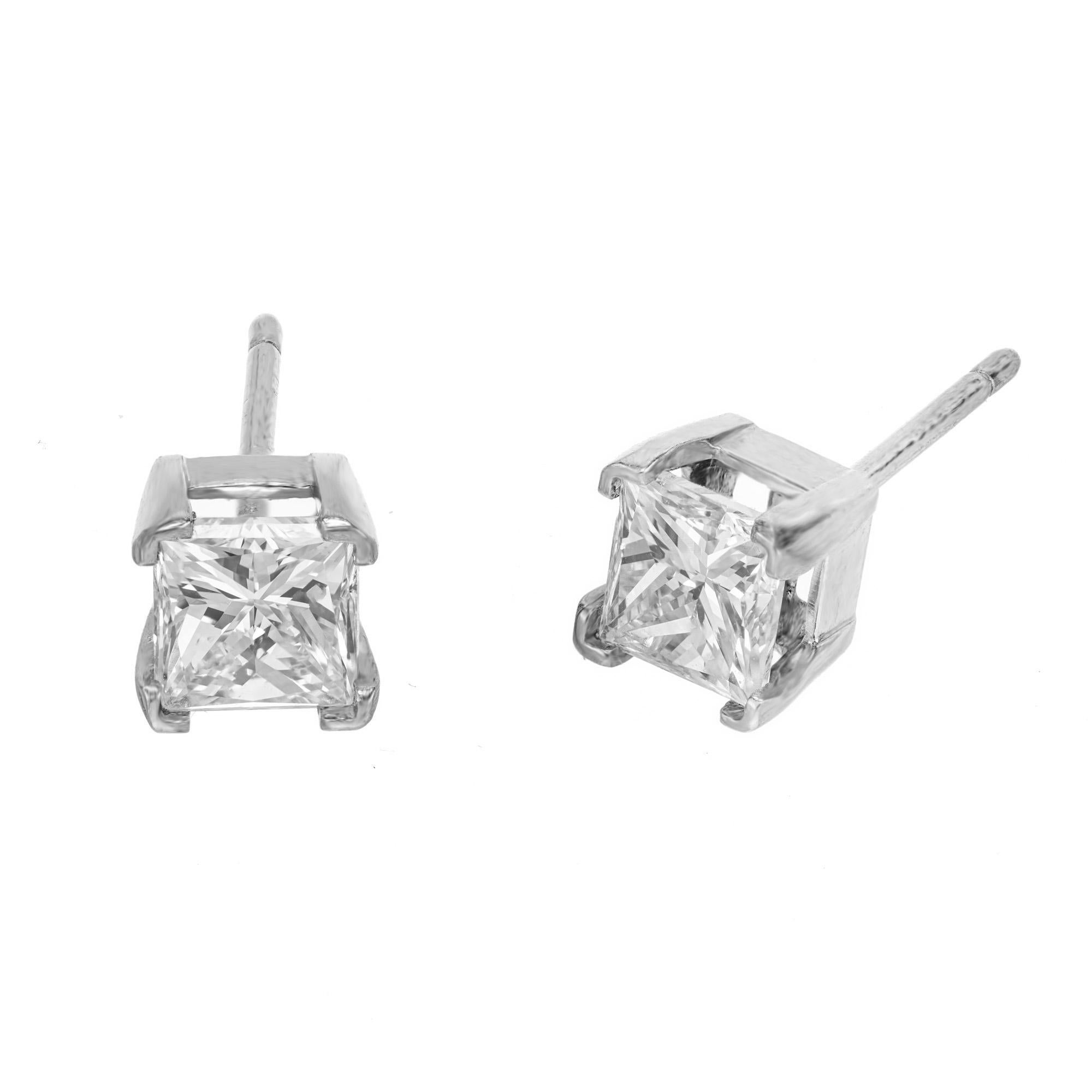 1.62 Carat Princess Cut Diamond Platinum Stud Earrings In Good Condition For Sale In Stamford, CT