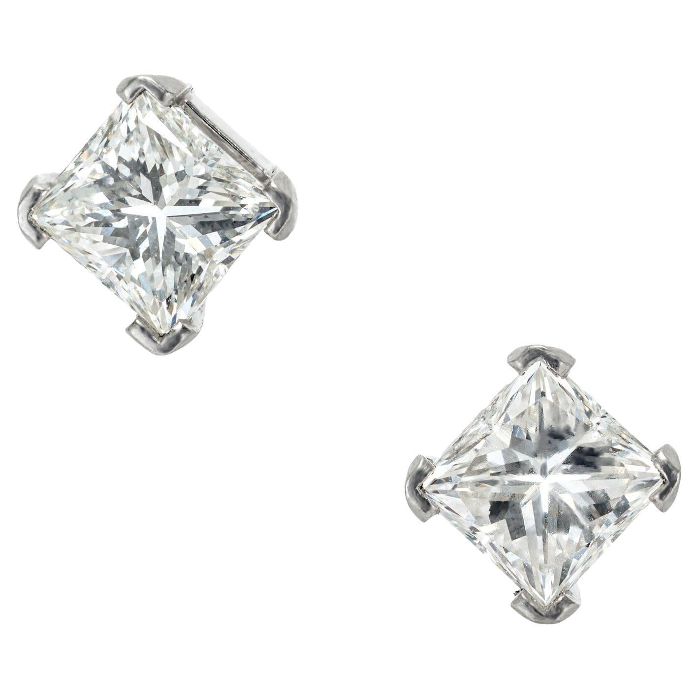 1.62 Carat Princess Cut Diamond Platinum Stud Earrings For Sale