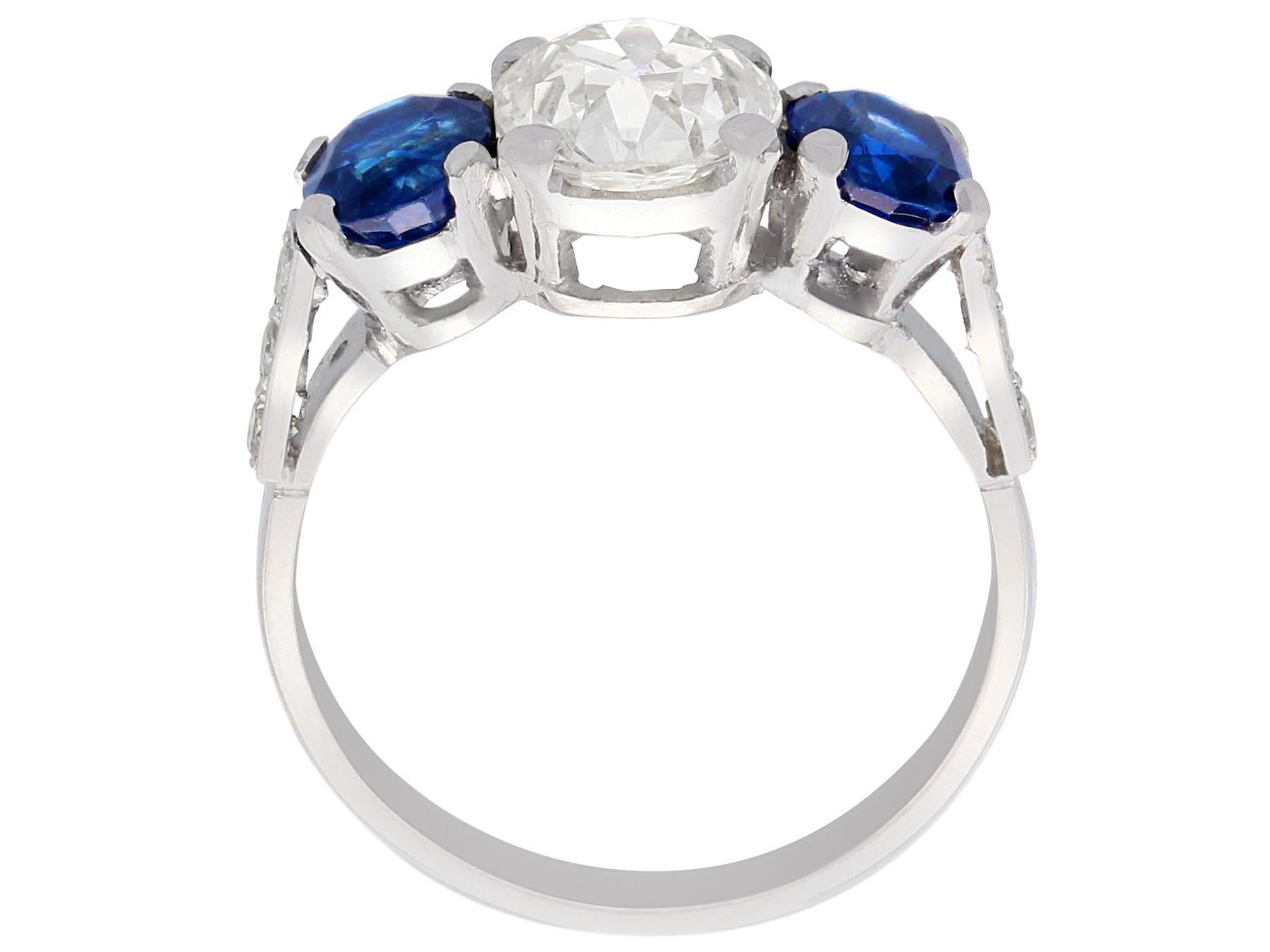 Oval Cut 1.62 Carat Sapphire and 1.86 Carat Diamond Trilogy Ring