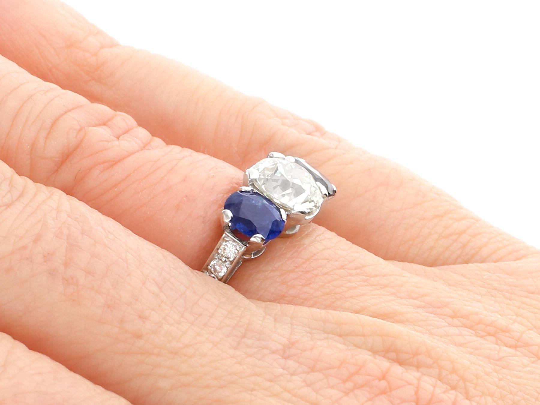 Women's 1.62 Carat Sapphire and 1.86 Carat Diamond Trilogy Ring