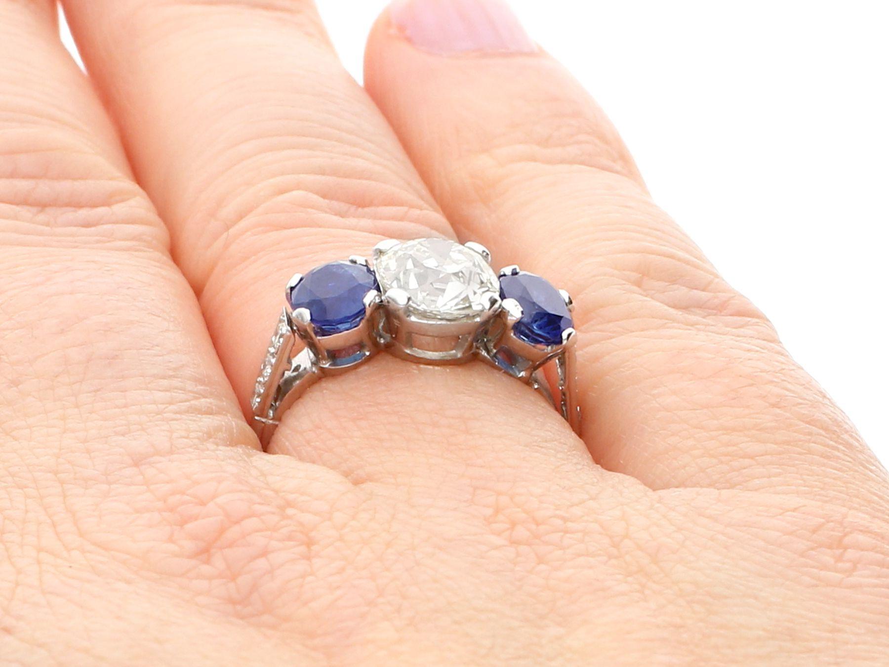 1.62 Carat Sapphire and 1.86 Carat Diamond Trilogy Ring 1