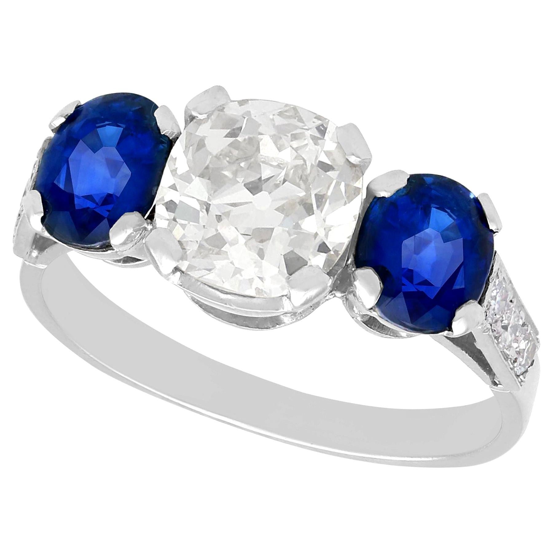 1.62 Carat Sapphire and 1.86 Carat Diamond Trilogy Ring
