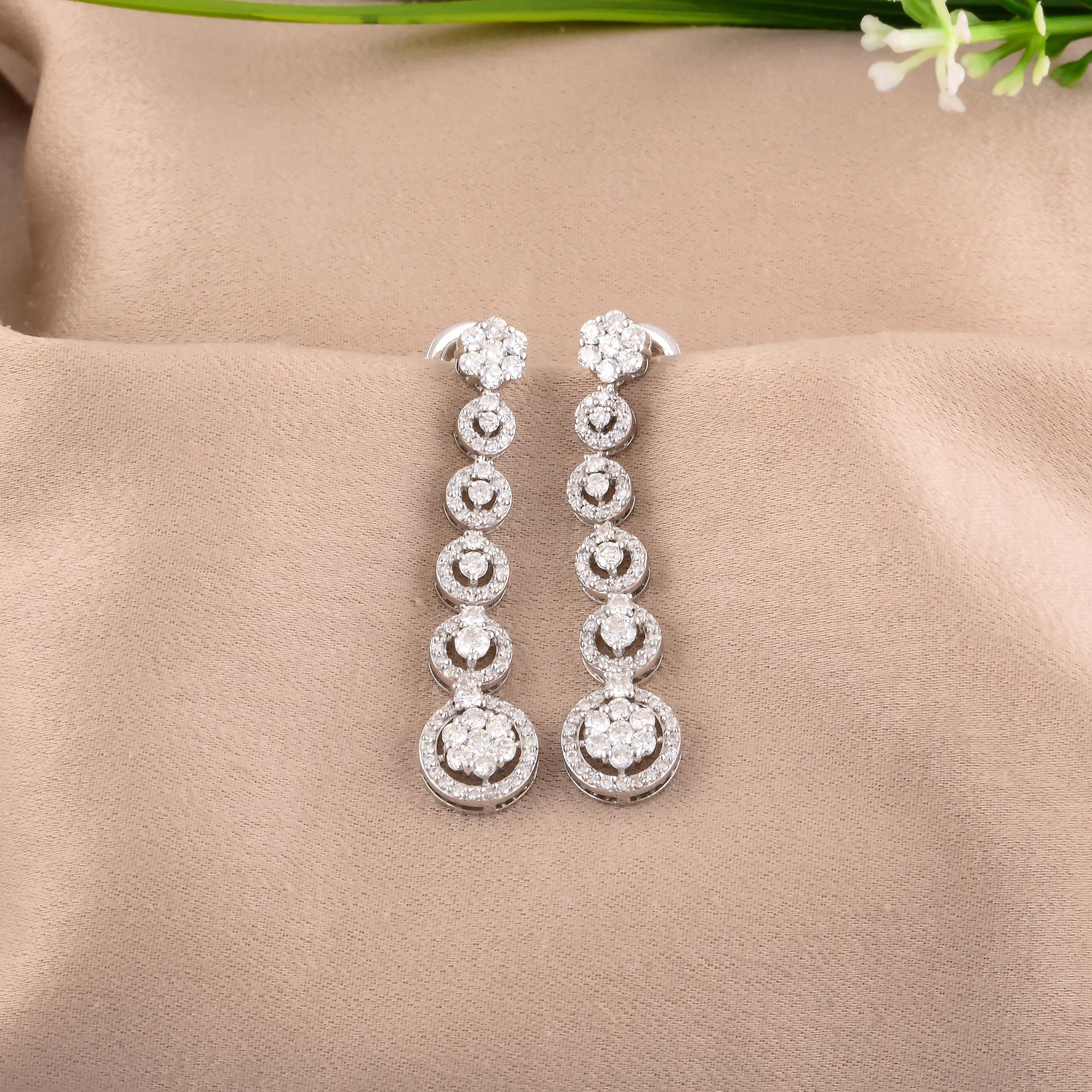 1,62 Karat SI Reinheit HI Farbe runder Diamant-Ohrhänger 14 Karat Weißgold (Moderne) im Angebot