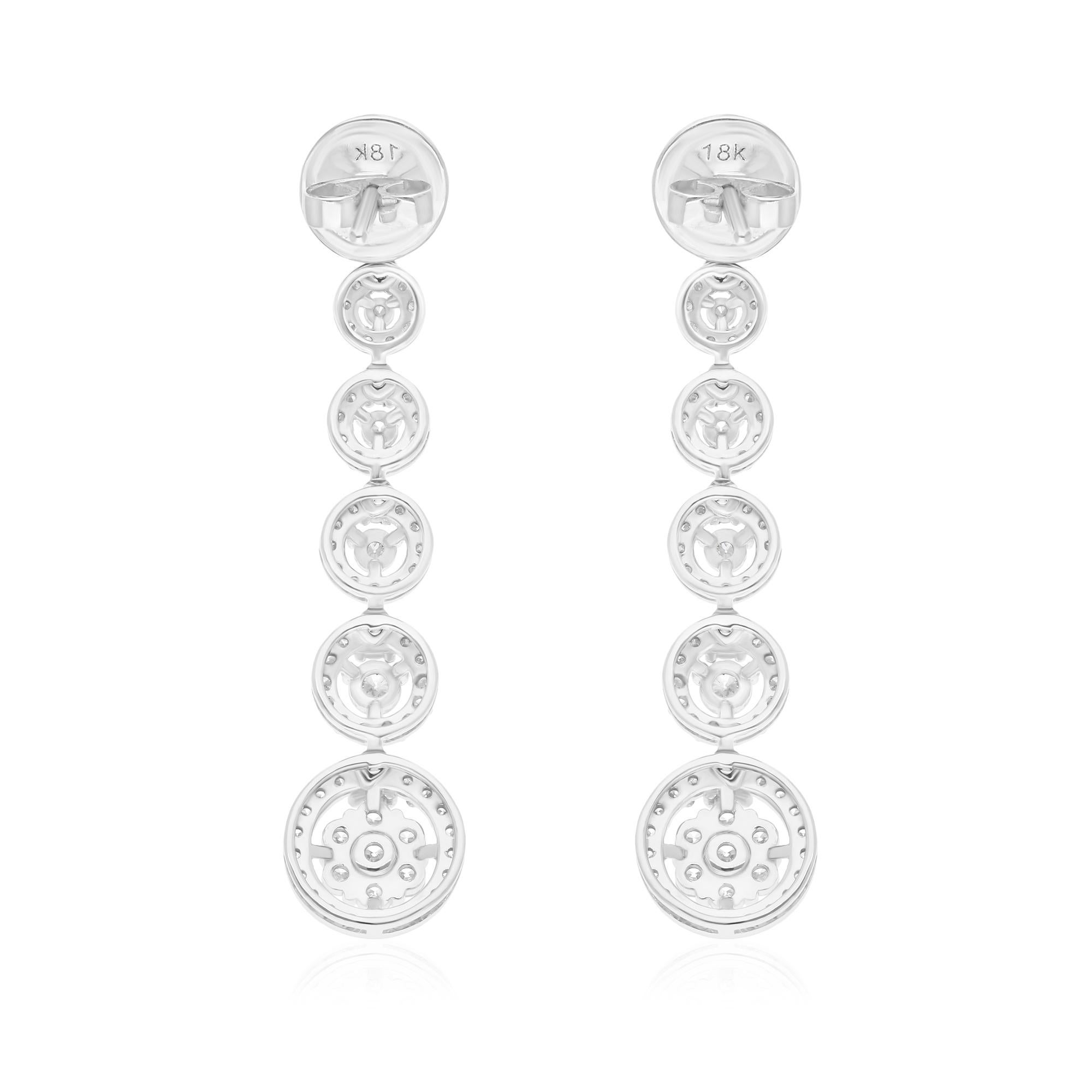 1.62 Carat SI Clarity HI Color Round Diamond Dangle Earrings 18 Karat White Gold In New Condition For Sale In Diera, Dubai