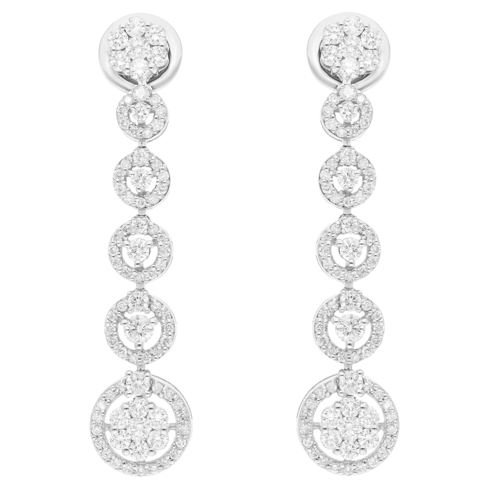 1.62 Carat SI Clarity HI Color Round Diamond Dangle Earrings 18 Karat White Gold