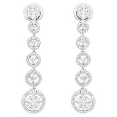 Pendientes colgantes de diamantes redondos de 1,62 quilates, claridad SI y color HI, oro blanco de 18 quilates