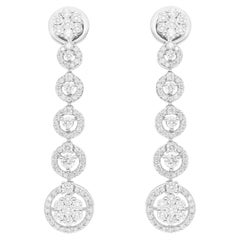Pendants d'oreilles en or blanc 18 carats avec diamants ronds de 1,62 carat de pureté SI de couleur hi-colore