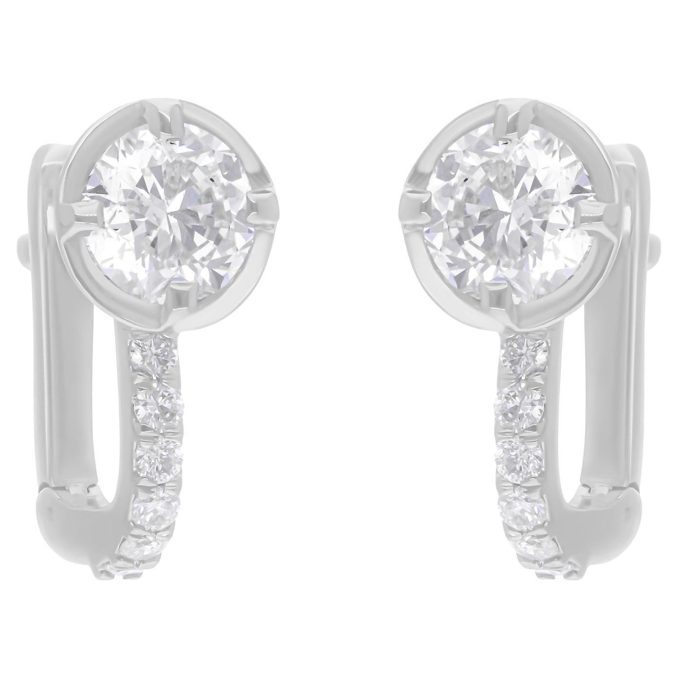 Pendientes de diamantes talla brillante redonda SI/H de 1,62 quilates Joyas de oro blanco de 14 quilates