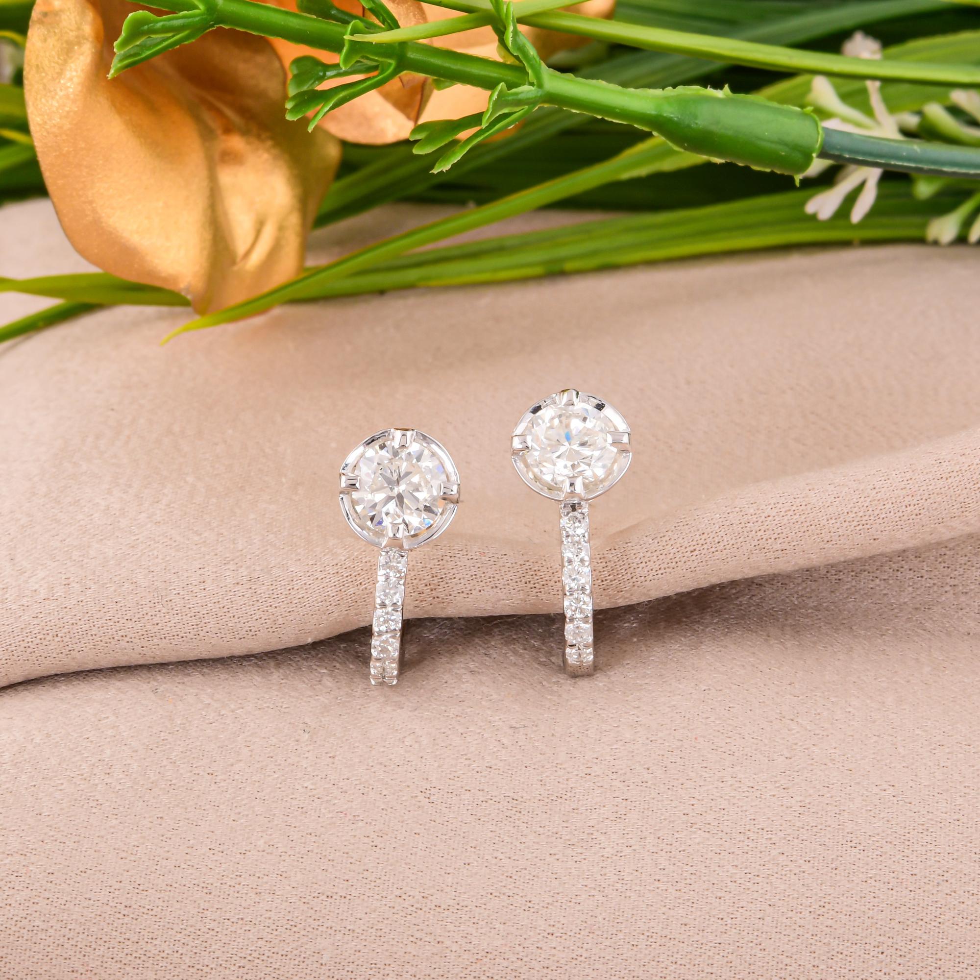 Modern 1.62 Carat SI/H Round Brilliant Cut Diamond Earrings 18 Karat White Gold Jewelry For Sale