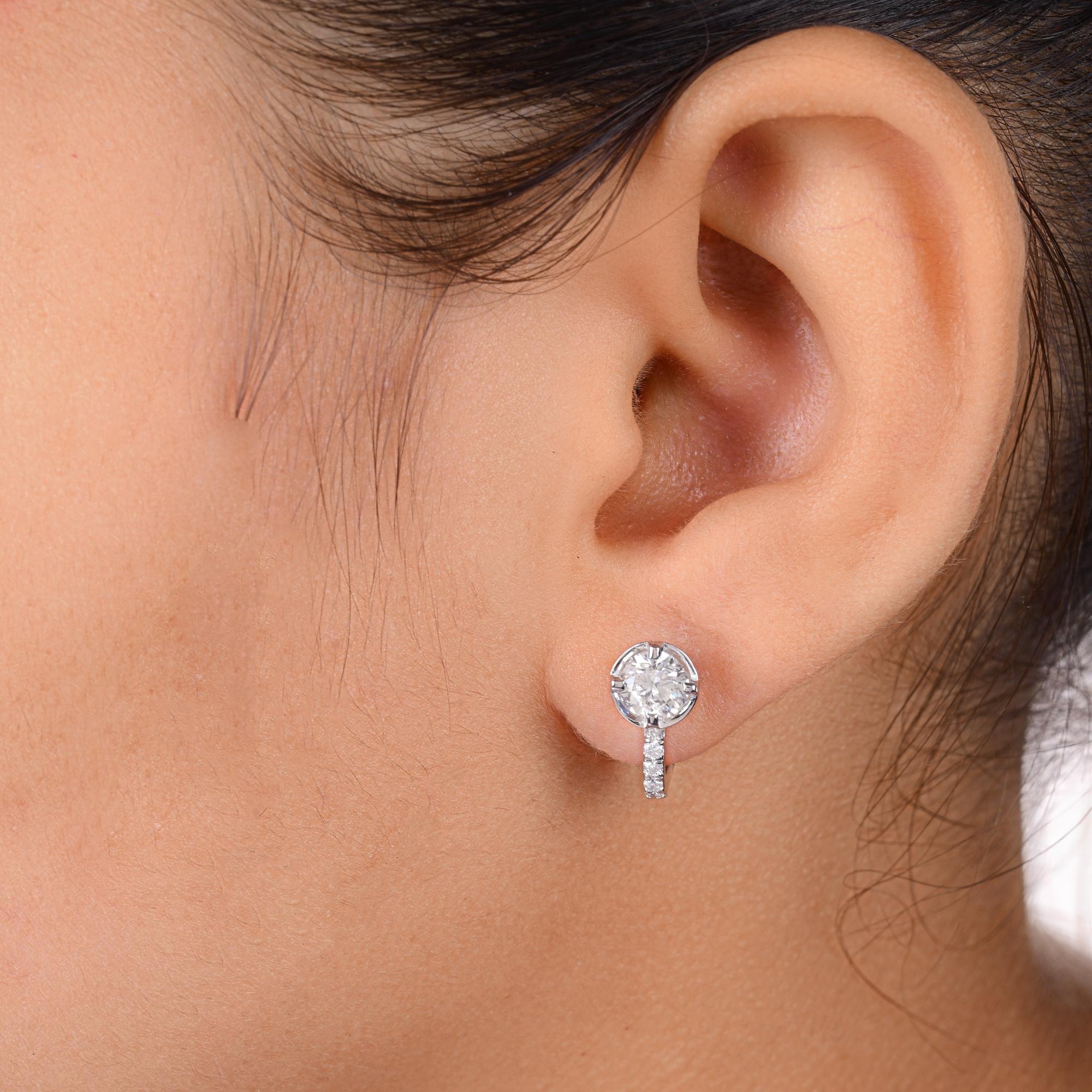 Round Cut 1.62 Carat SI/H Round Brilliant Cut Diamond Earrings 18 Karat White Gold Jewelry For Sale