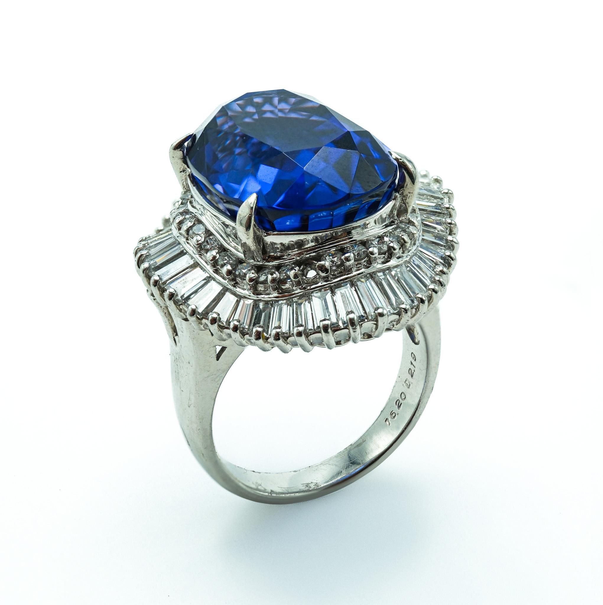 16.2 Carat Tanzanite and Ballerina Diamond Mounting Cocktail Ring In Good Condition For Sale In Fairfield, CT