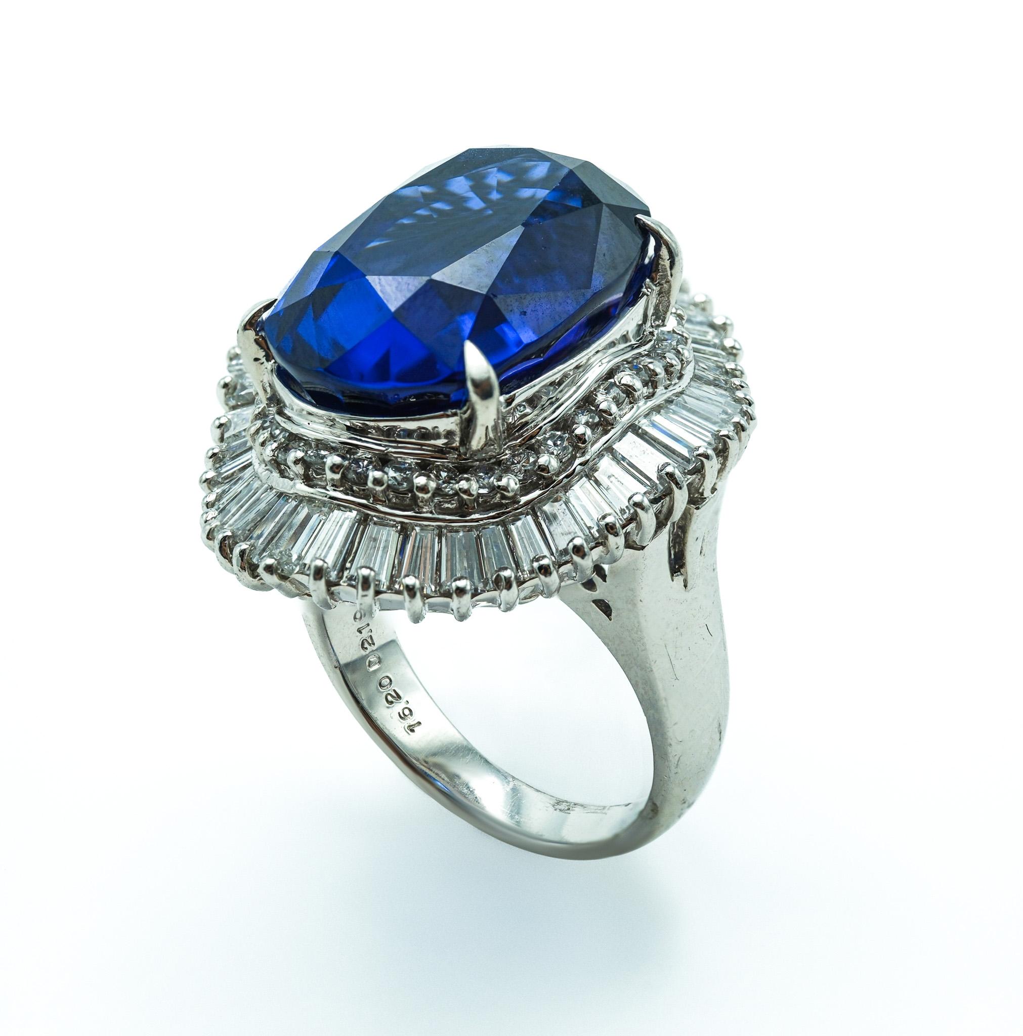 Women's 16.2 Carat Tanzanite and Ballerina Diamond Mounting Cocktail Ring For Sale