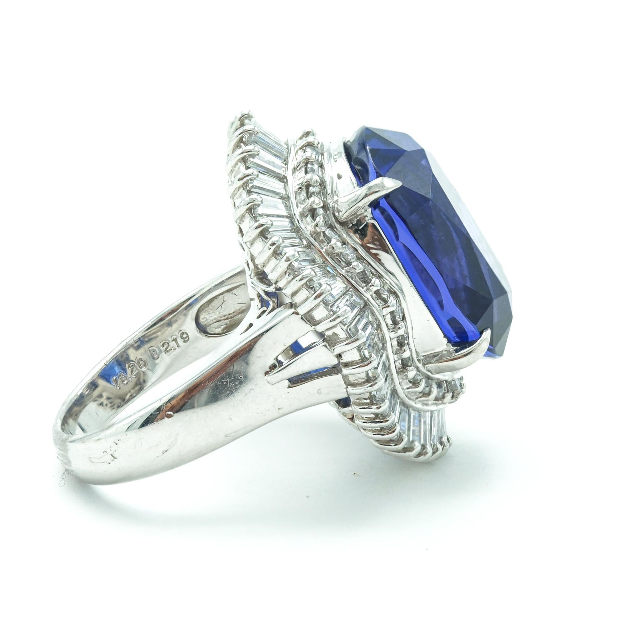Oval Cut 16.2 Carat Tanzanite and Ballerina Diamond Mounting Cocktail Ring For Sale