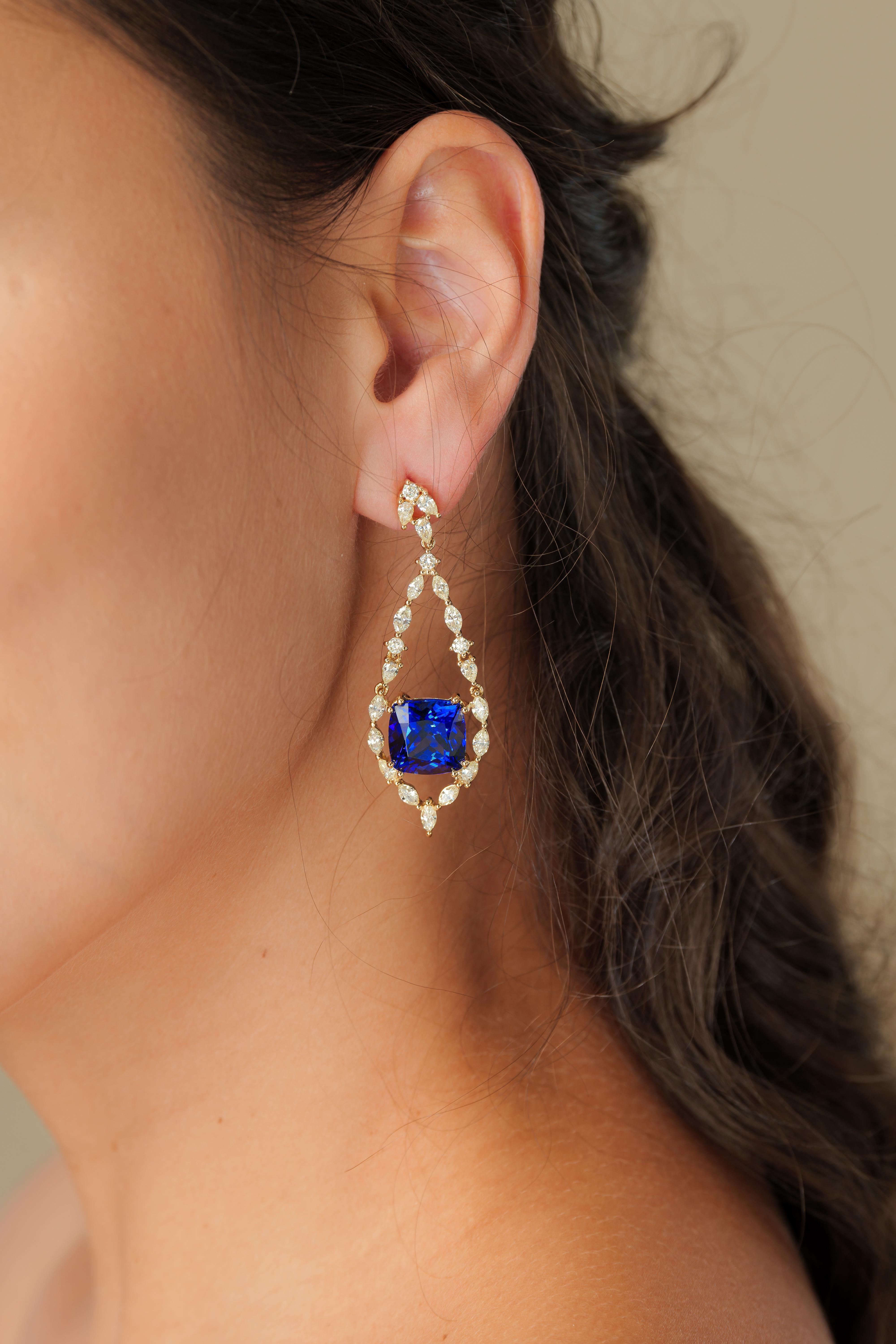 This collection features a selection of the most tantalizing Tanzanites. This enchanting East African gemstone can only be procured from one mine in the foothills of Mount Kilimanjaro, Tanzania. These Floating Tanzanite Orchid Earrings host rich