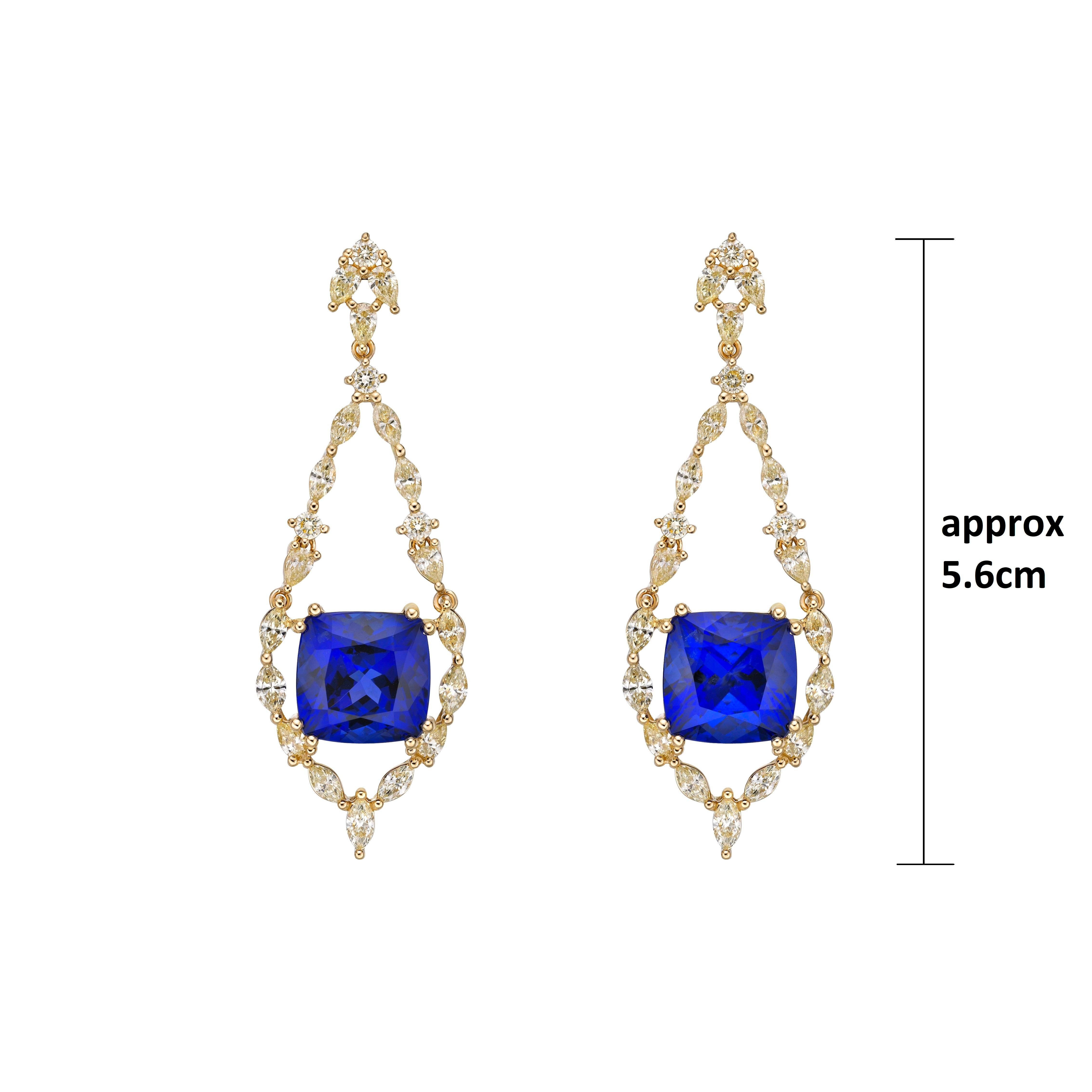 16.2 Carat Tanzanite and Yellow Diamond Earring in 18 Karat Yellow Gold In New Condition For Sale In Hong Kong, HK