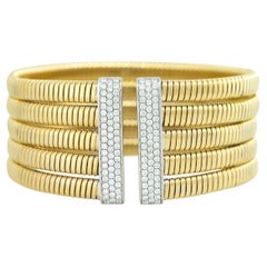 1.62 Carat Thick Flexible Diamond Cuff Bracelet 18 Karat In Stock
