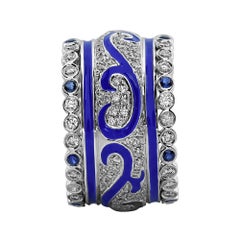 1.62 Carat White Diamond and Sapphire Enamel 18 Karat White Gold Ring