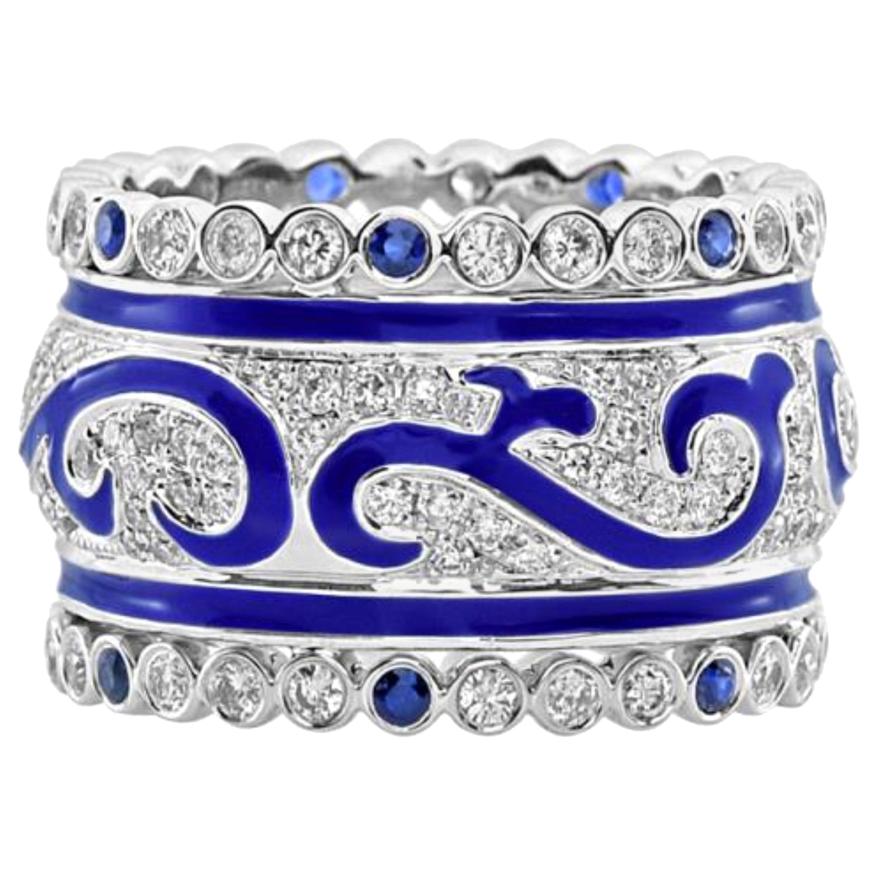 Anello con diamante bianco da 1,62 carati e zaffiro smaltato in oro bianco da 18 carati