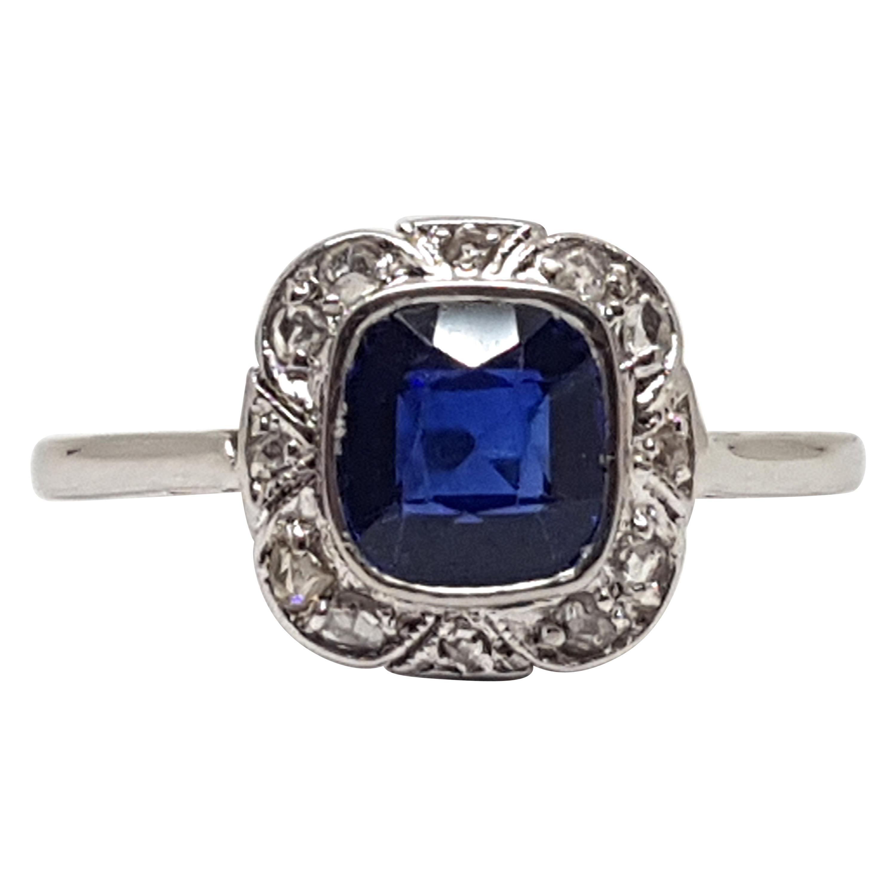 1.62 Carat White Gold Diamond Sapphire Ring For Sale