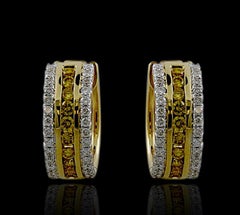 1.62 Carat Yellow and White Diamond Yellow Gold Earrings