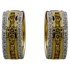 1.62 Carat Yellow and White Diamond Yellow Gold Earrings
