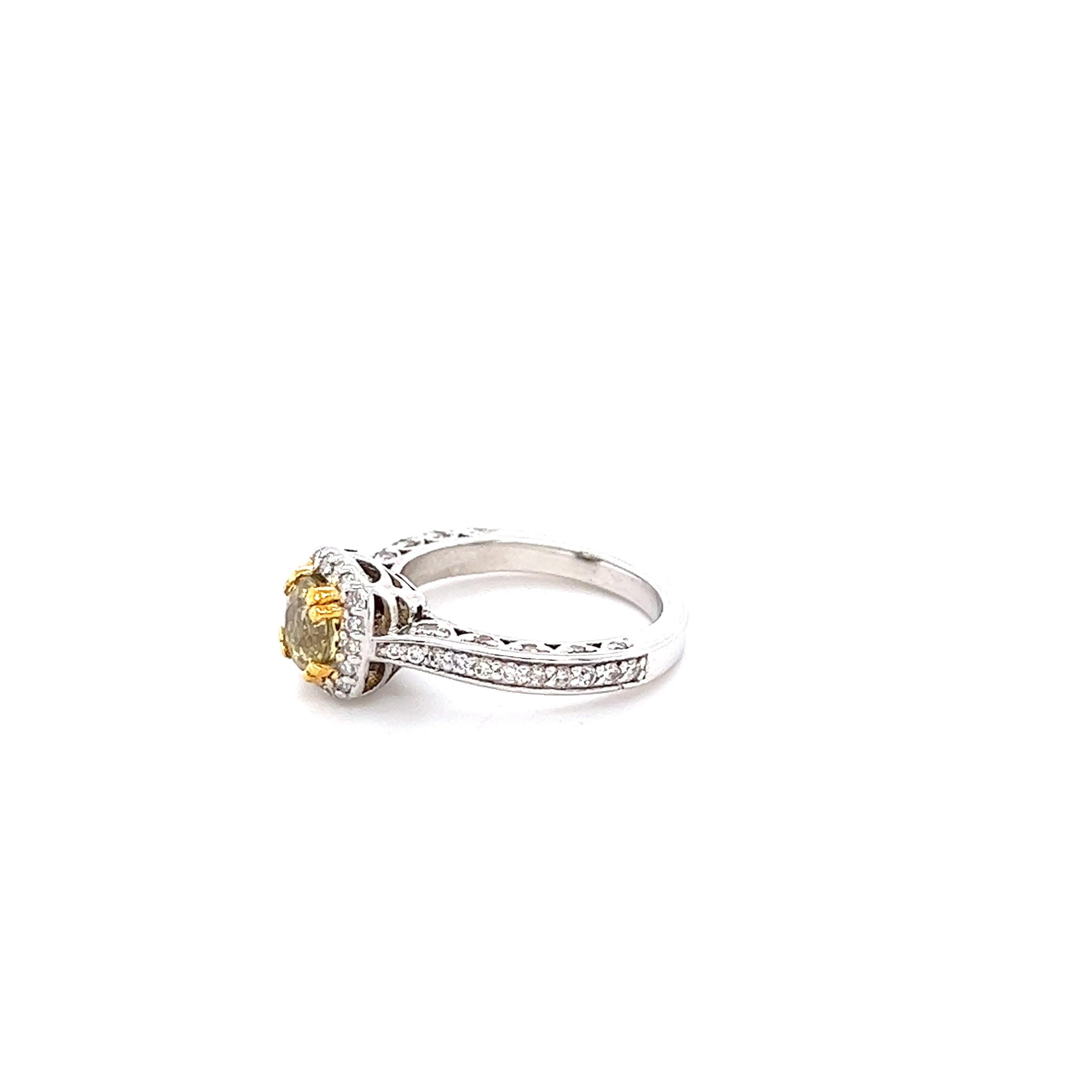 Contemporary 1.62 Carat Yellow Sapphire Diamond Ring 14 Karat White Gold For Sale