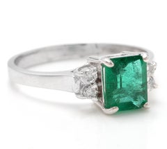 1.62 Carats Natural Emerald and Diamond 14K Solid White Gold Ring