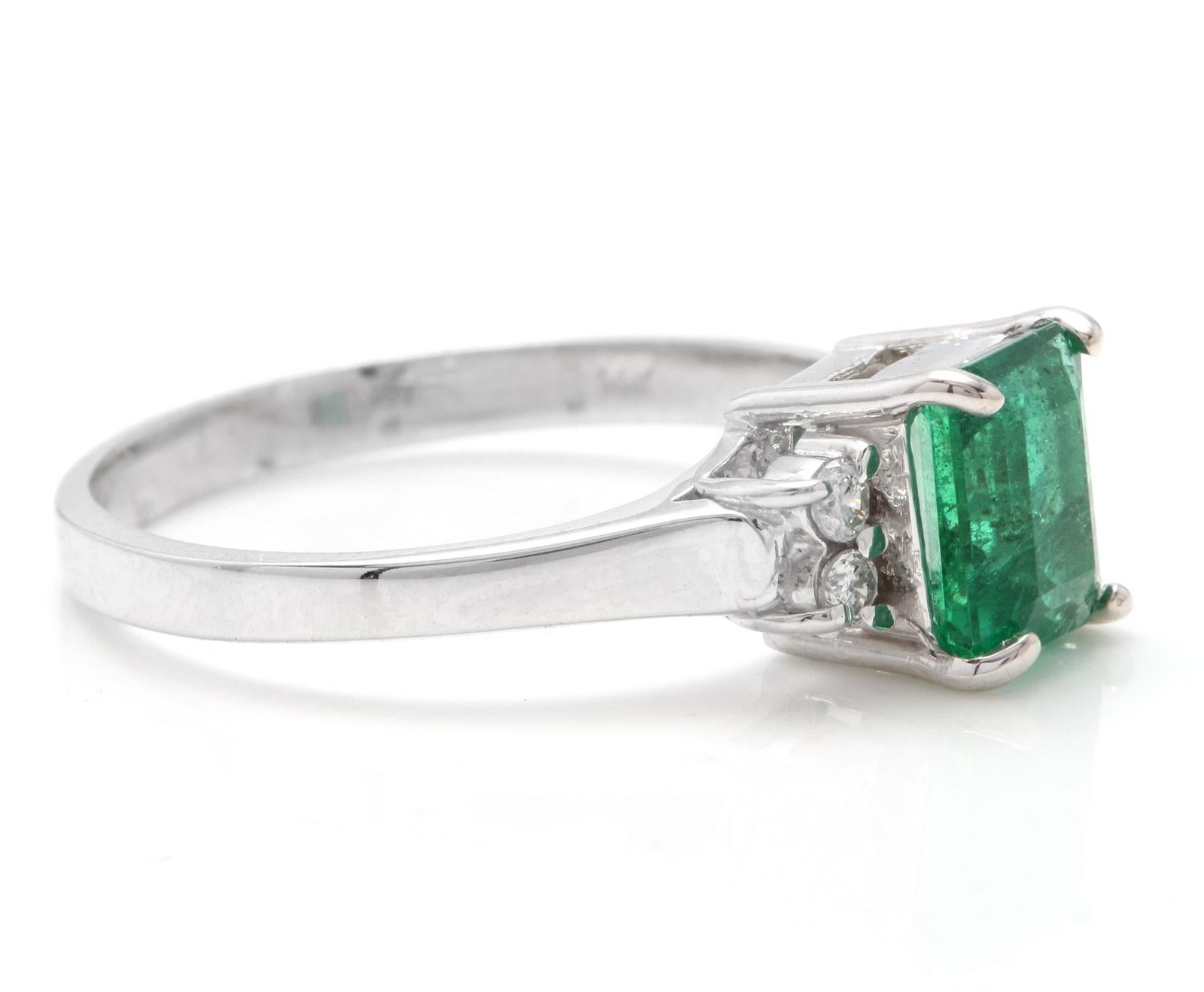 Mixed Cut 1.62 Carats Natural Emerald and Diamond 14K Solid White Gold Ring For Sale
