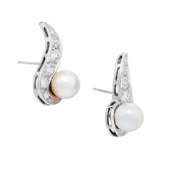 1.62 Carats of Diamonds and Akoya Pearl Estate Earrings in 14 Karat White Gold