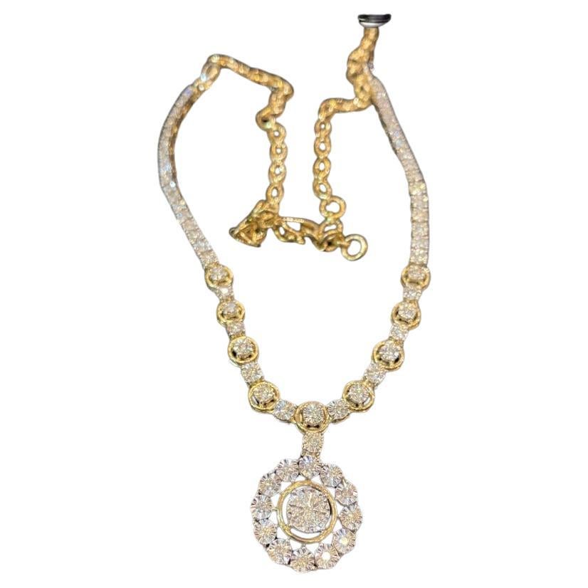 Collar de oro de 14 quilates con diamantes redondos en forma brillante de 1,62 quilates