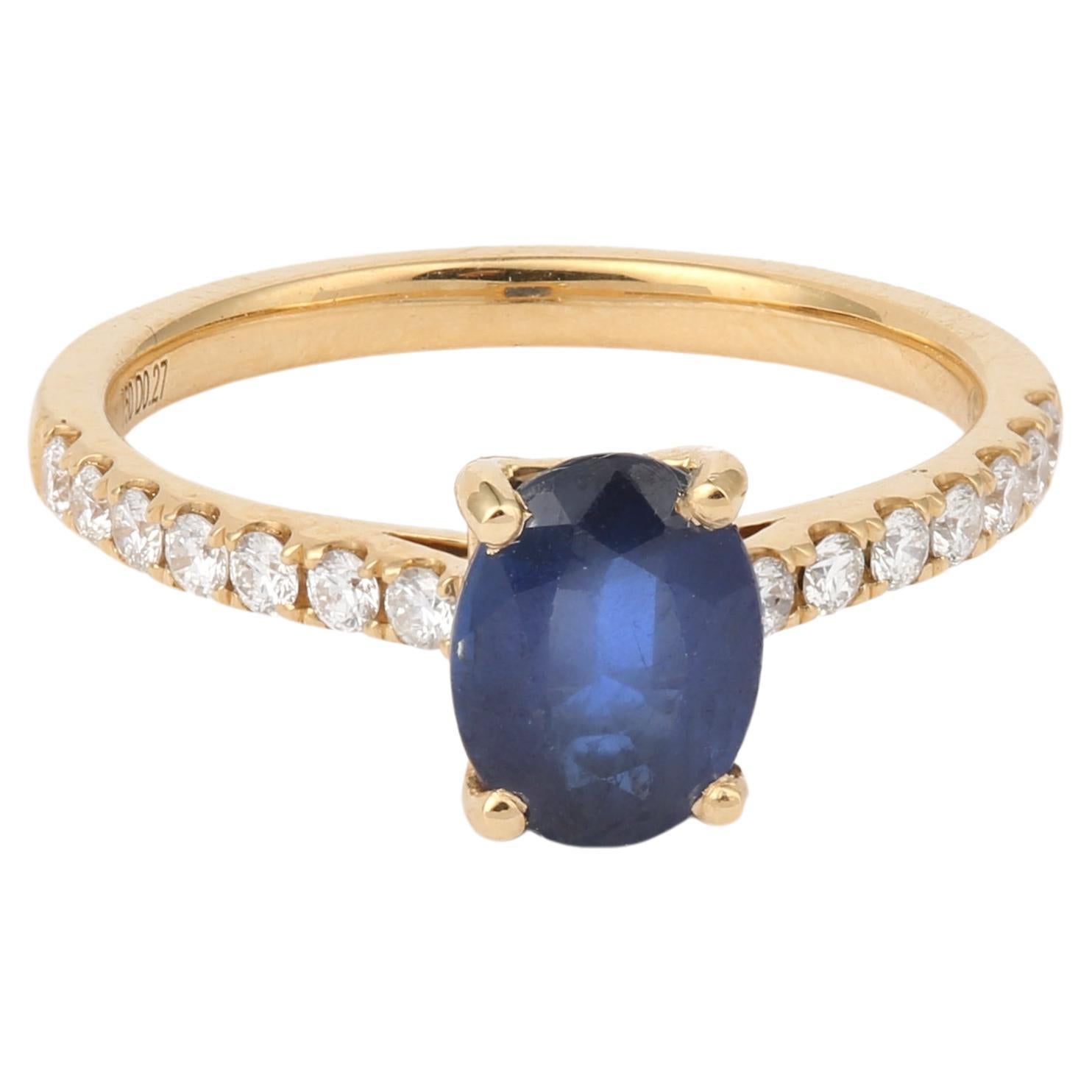 1.62 carats Sapphire Diamonds 18 carats Yellow Gold Ring For Sale