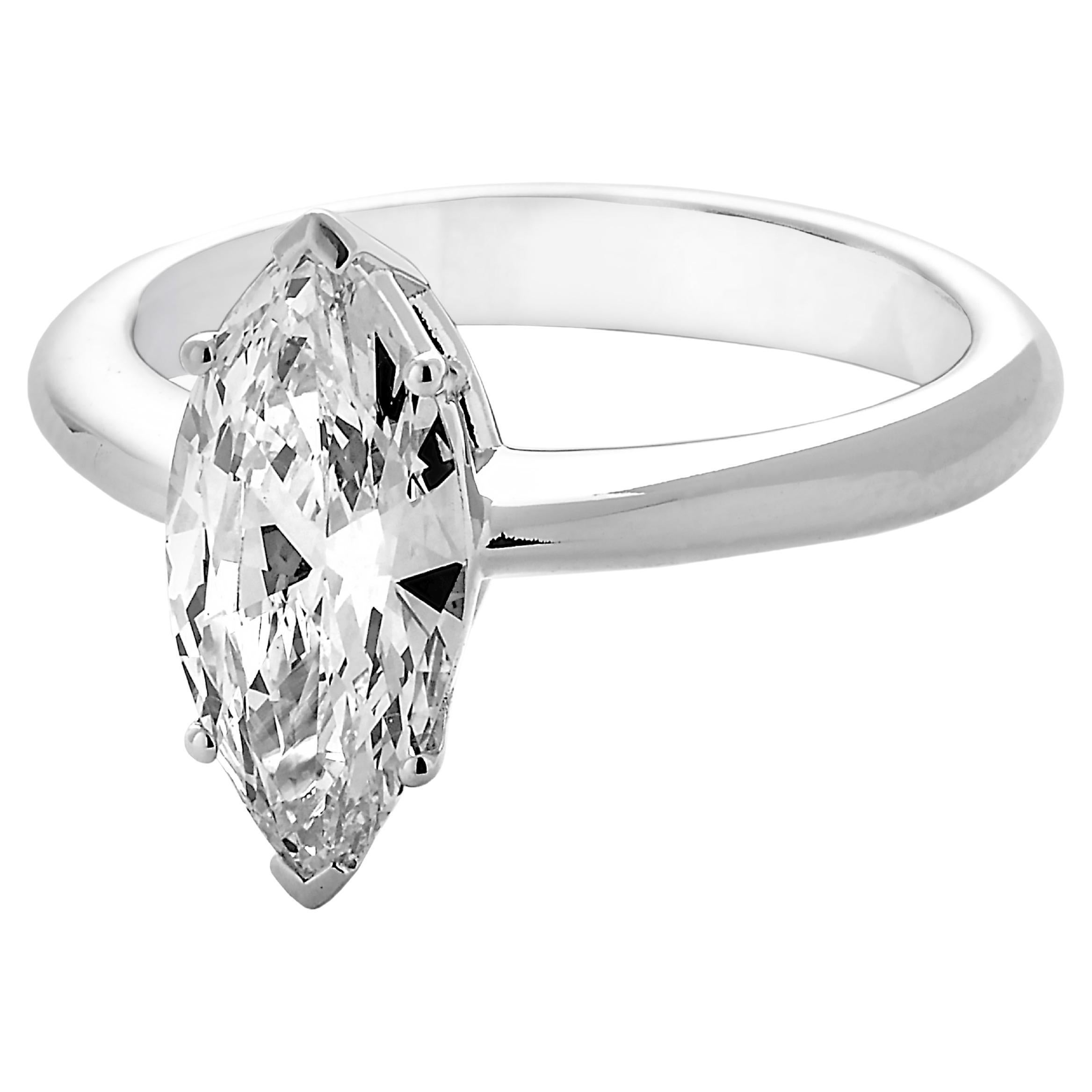 1.62 ct Marquise Shape IGI Solitaire Ring in 18k White Gold For Sale