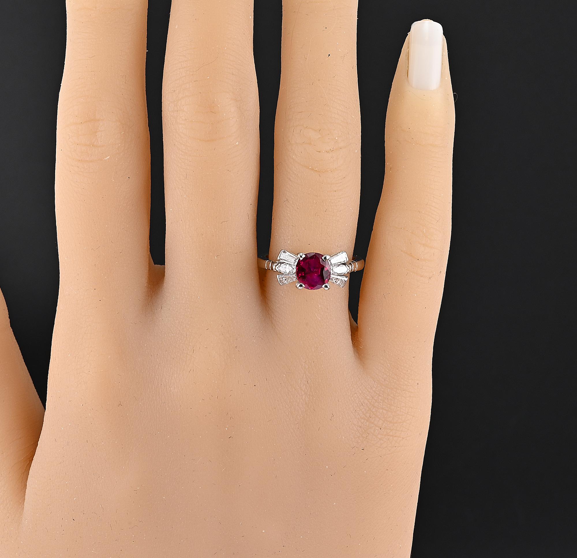 1.62 Ct Natural Burmese Ruby Diamond Ring, 1960 ca For Sale 5