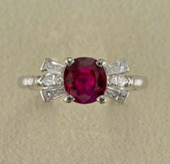 1.62 Ct Natural Burmese Ruby Diamond Ring, 1960 ca
