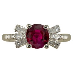 1.62 Ct Natural Burmese Ruby Diamond Ring, 1960 ca